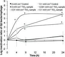 Graphical abstract: Photocatalytic inactivation of bacteriophages by TiO2-coated glass plates under low-intensity, long-wavelength UV irradiation