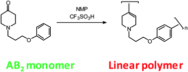 Graphical abstract: Synthesis of a linear polymer from an AB2 monomer of 1-(3-phenoxypropyl)piperidine-4-one in trifluoromethanesulfonic acid