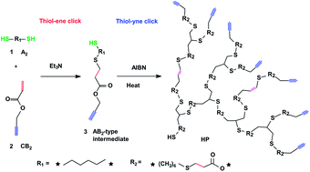 Graphical abstract: Sequential click synthesis of hyperbranched polymersvia the A2 + CB2 approach