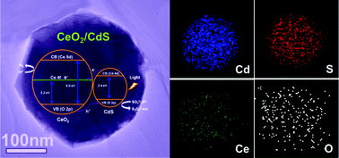 Graphical abstract: Monodisperse CeO2/CdS heterostructured spheres: one-pot synthesis and enhanced photocatalytic hydrogen activity