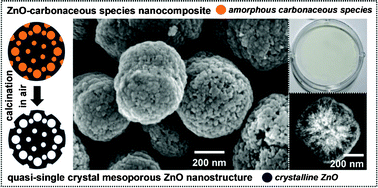 Graphical abstract: A method for synthesizing ZnO–carbonaceous species nanocomposites, and their conversion to quasi-single crystal mesoporous ZnO nanostructures