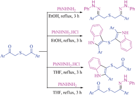 Graphical abstract: Solvent based selectivity in the synthesis of di(2-aryl-1H-3-indolyl) sulfides and 1-aryl-2-[(2-aryl-1H-3-indolyl)sulfanyl]-1-ethanones