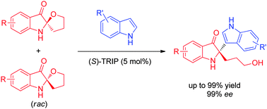 Graphical abstract: Chiral phosphoric acid-catalysed Friedel–Crafts alkylation reaction of indoles with racemic spiro indolin-3-ones