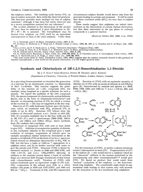 Synthesis and chlorinolysis of 2H-1,2,3-benzothiadiazine 1,1-dioxide
