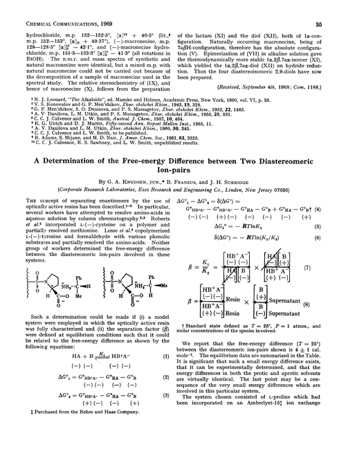 A determination of the free-energy difference between two diastereomeric ion-pairs