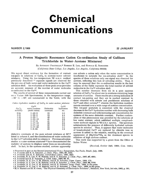 A proton magnetic resonance cation co-ordination study of gallium trichloride in water–acetone mixtures