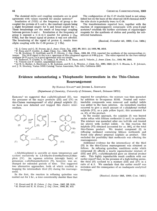 Evidence substantiating a thiophenolic intermediate in the thio-Claisen rearrangement