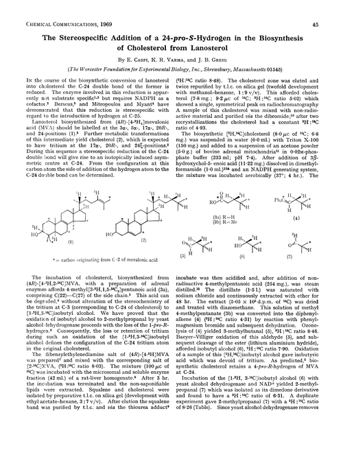 The stereospecific addition of a 24-pro-S-hydrogen in the biosynthesis of cholesterol from lanosterol