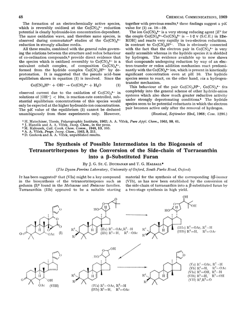 The synthesis of possible intermediates in the biogenesis of tetranortriterpenes by the conversion of the side-chain of turraeanthin into a β-substituted furan