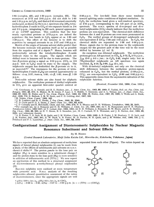 Configurational assignment of diastereomeric sulphoxides by nuclear magnetic resonance substituent and solvent effects