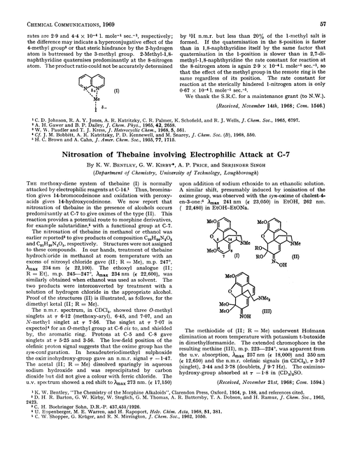 Nitrosation of thebaine involving electrophilic attack at C-7