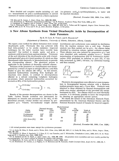 A new alkene synthesis from vicinal dicarboxylic acids by decomposition of their peresters
