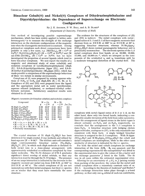 Binuclear cobalt(II) and nickel(II) complexes of dihydrazinophthalazine and dipyridylpyridazine: the dependence of superexchange on electronic configuration