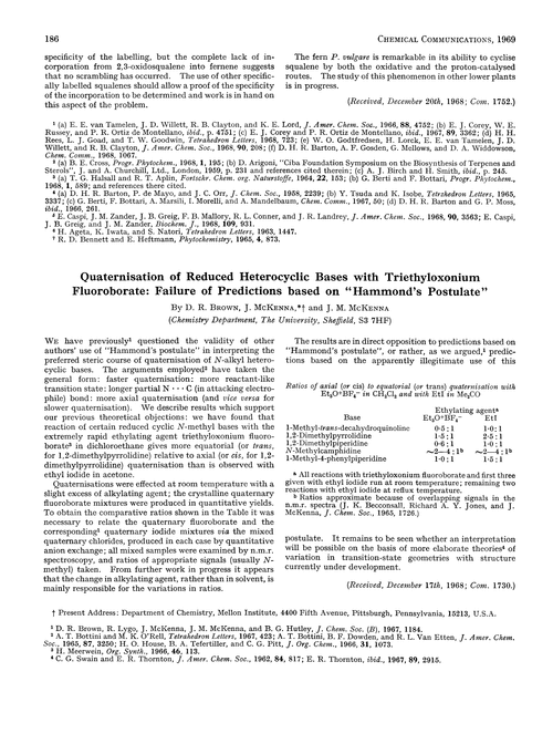 Quaternisation of reduced heterocyclic bases with triethyloxonium fluoroborate: failure of predictions based on “Hammond's postulate”