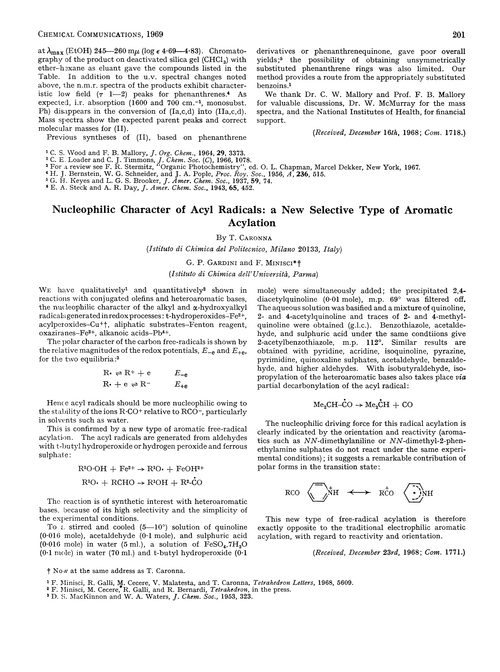 Nucleophilic character of acyl radicals: a new selective type of aromatic acylation