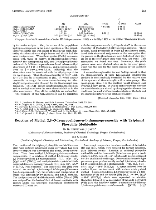 Reaction of methyl 2,3-O-isopropylidene-α-L-rhamnopyranoside with triphenyl phosphite methiodide