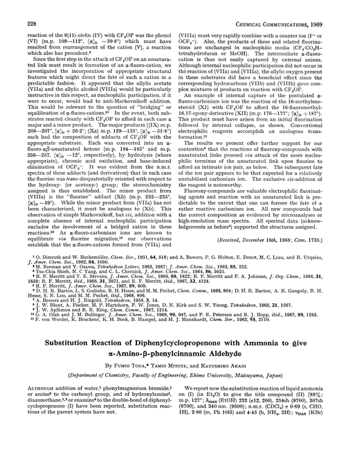 Substitution reaction of diphenylcyclopropenone with ammonia to give α-amino-β-phenylcinnamic aldehyde