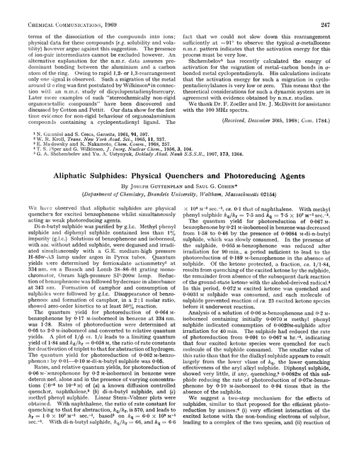 Aliphatic sulphides: physical quenchers and photoreducing agents