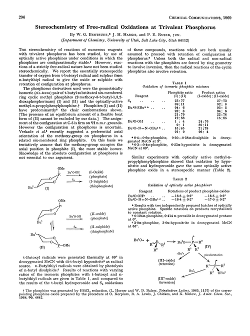 Stereochemistry of free-radical oxidations at trivalent phosphorus