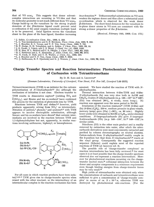 Charge transfer spectra and reaction intermediates: photochemical nitration of carbazoles with tetranitromethane