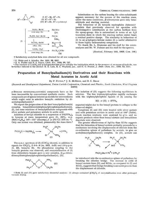 Preparation of benzylpalladium(II) derivatives and their reactions with metal acetates in acetic acid