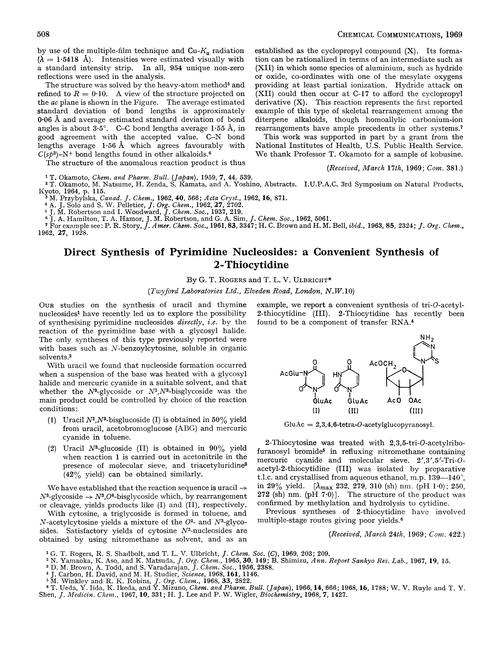 Direct synthesis of pyrimidine nucleosides: a convenient synthesis of 2-thiocytidine