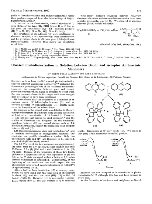 Crossed photodimerisation in solution between donor and acceptor anthracenic monomers