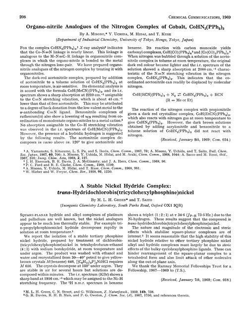 A stable nickel hydride complex: trans-hydridochlorobis(tricyclohexylphosphine)nickel