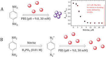 Graphical abstract: Colorimetric recognition and sensing of nitrite with unmodified gold nanoparticles based on a specific diazo reaction with phenylenediamine