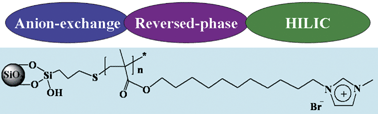 Graphical abstract: New poly(ionic liquid)-grafted silica multi-mode stationary phase for anion-exchange/reversed-phase/hydrophilic interaction liquid chromatography