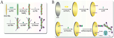 Graphical abstract: An ultrasensitive electrochemical aptasensor for thrombin based on the triplex-amplification of hemin/G-quadruplex horseradish peroxidase-mimicking DNAzyme and horseradish peroxidase decorated FeTe nanorods