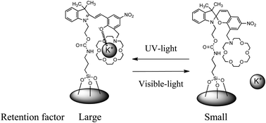 Graphical abstract: Effect of photoirradiation on chromatographic separation of alkali metal ions using crowned-spirobenzopyran-immobilized silica