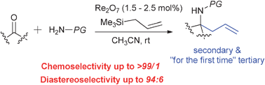 Graphical abstract: Re2O7-catalyzed three-component synthesis of protected secondary and tertiary homoallylic amines
