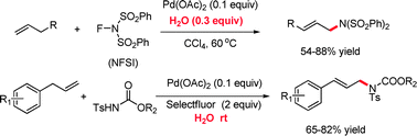 Graphical abstract: Palladium-catalyzed allylic C–H amination of alkenes with N-fluorodibenzenesulfonimide: water plays an important role