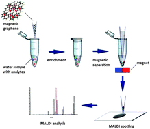 Graphical abstract: Enrichment and detection of small molecules using magnetic graphene as an adsorbent and a novel matrix of MALDI-TOF-MS
