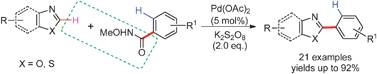 Graphical abstract: Palladium-catalyzed deamidative arylation of azoles with arylamides through a tandem decarbonylation–C–H functionalization