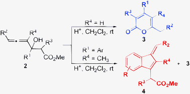 Graphical abstract: Tandem reaction of 3-hydroxyhexa-4,5-allenic esters: a novel access to diversely substituted 2H-pyran-2-ones and indenes