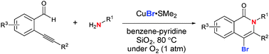 Graphical abstract: A CuBr-mediated aerobic reaction of 2-alkynylbenzaldehydes and primary amines: synthesis of 4-bromoisoquinolones