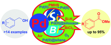 Graphical abstract: Hydrosilane and bismuth-accelerated palladium catalyzed aerobic oxidative esterification of benzylic alcohols with air