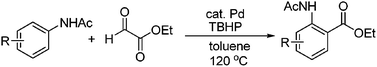 Graphical abstract: Efficient synthesis of anthranilic esters via Pd-catalyzed dehydrogenative/decarbonylative coupling of anilides and glyoxylates