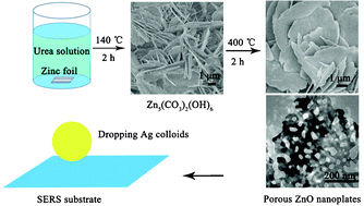 Graphical abstract: In situ fabrication of single-crystalline porous ZnO nanoplates on zinc foil to support silver nanoparticles as a stable SERS substrate