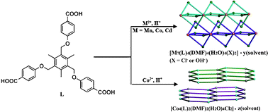Graphical abstract: Four cluster-based coordination polymers built on a semirigid tripod tricarboxylate ligand