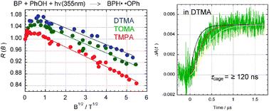 Graphical abstract: Cage lifetimes of ionic liquids as studied by the magnetic field effect probe