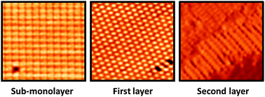 Graphical abstract: First layer compression and transition to standing second layer of terephthalic acid on Cu(100)