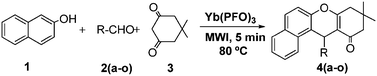 Graphical abstract: Ytterbium perfluorooctanoate [Yb(PFO)3]: a novel and efficient catalyst for the synthesis of tetrahydrobenzo[a]xanthene-11-ones under microwave irradiation