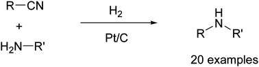 Graphical abstract: Pt/C catalysed direct reductive amination of nitriles with primary amines in a continuous flow multichannel microreactor