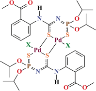 Graphical abstract: Halogen anion-induced formation of [(PdLX)2] (X = Cl−, Br−, I−) vs. [PdL2] (L = [6-MeO(O)CC6H4NHC(S)NP(S)(OiPr)2]−): Reversible photoinduced cis/trans isomerization of [PdL2]