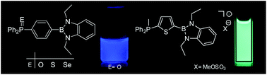 Graphical abstract: Syntheses of rod-shaped fluorescent 1,3,2-benzodiazaboroles with phosphonium, and phosphane chalcogenide acceptor functions