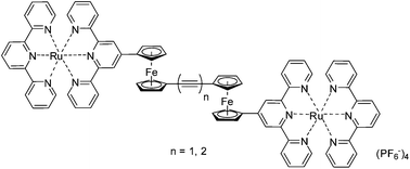 Graphical abstract: Ruthenium(ii) bis(terpyridine) electron transfer complexes with alkynyl–ferrocenyl bridges: synthesis, structures, and electrochemical and spectroscopic studies