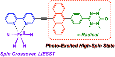 Graphical abstract: Design, synthesis, magnetic properties of a π-radical ligand with photo-excited high-spin state and its Fe(ii) complex. The first stage of a new strategy for LIESST materials